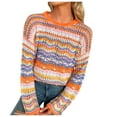 thumbnail image 2 of Doriano Women's Crochet Knit Pullover Top with Long Sleeves & Block Color Design - Loose Fit Blouse, Orange, L, 2 of 6
