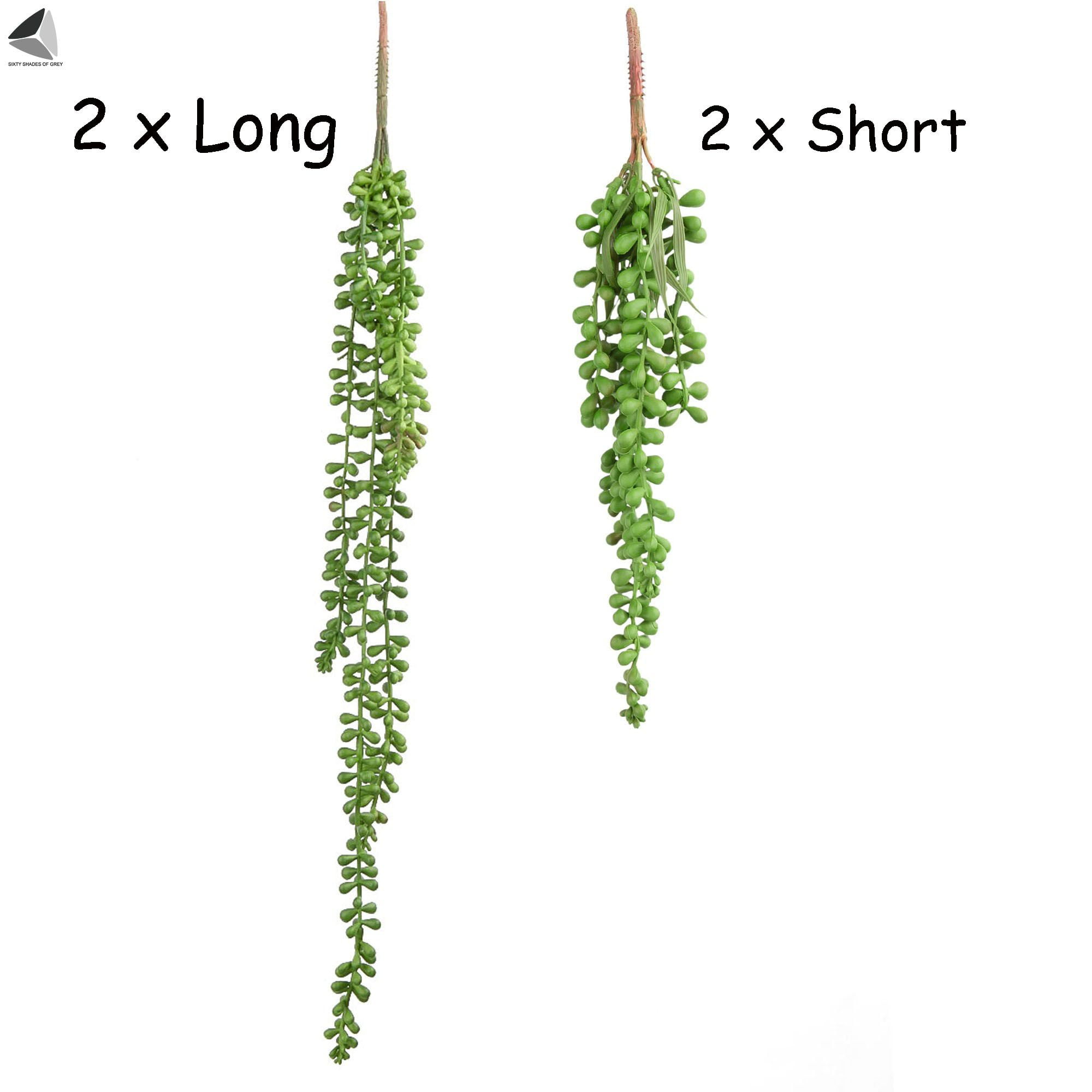 PULLIMORE 4 Pcs Artificial Succulents Hanging Plants Fake Succulent String of Pearls Plastic Vine Plants Decorations for Wall Home Garden Patio Wedding Party (Long + Short)