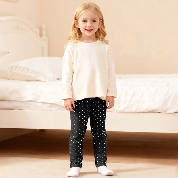 YMNXA Big Kids Girls Leggings Elastic Waist Polka Dot Soft Stretch Plush Lined Thickened Thermal Tights For Casual Daily Wear Black 3-4 Years