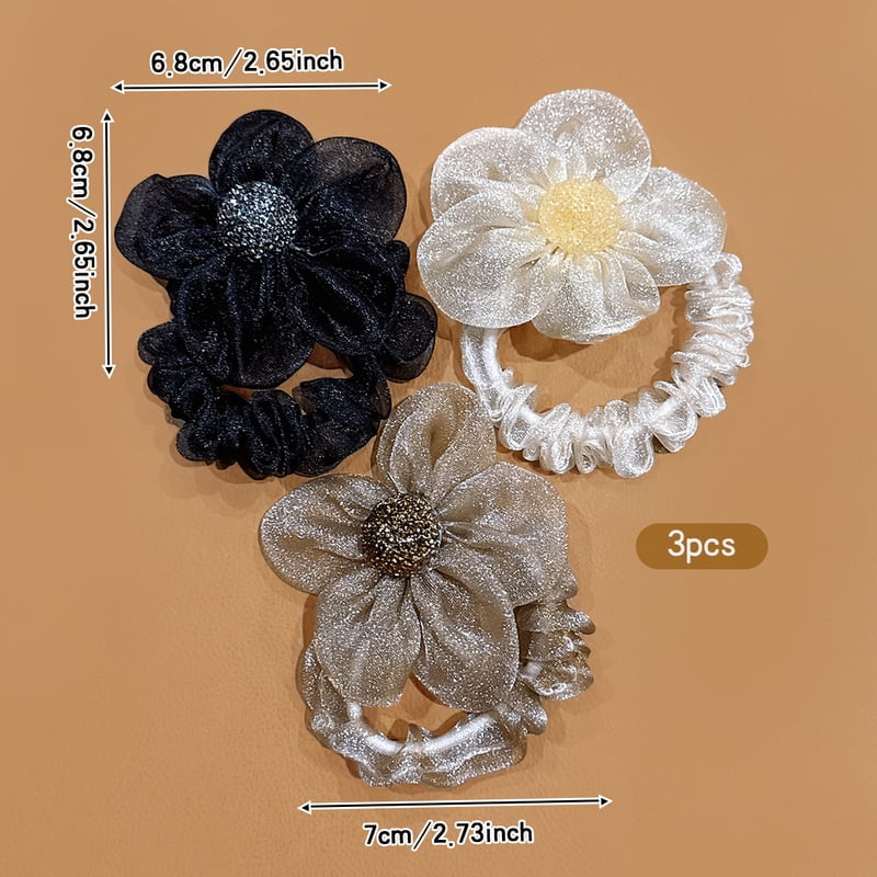 3 flower hair rings Korean version sweet wind rubber band hair accessory suitable for daily use headwear
