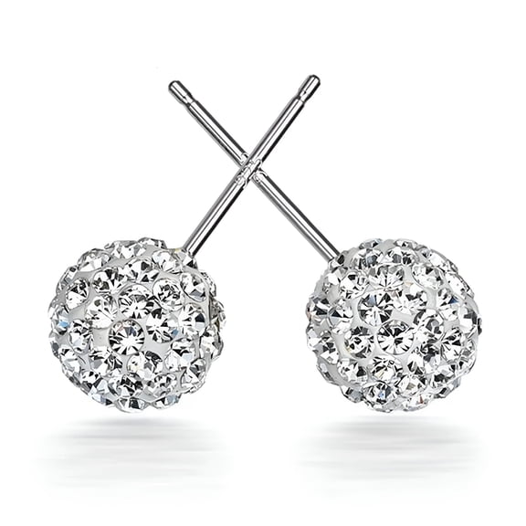 DESIGNICE 10 mm Silver Disco Ball Stud Earrings for Women,Zircon Accented Snowflake Design