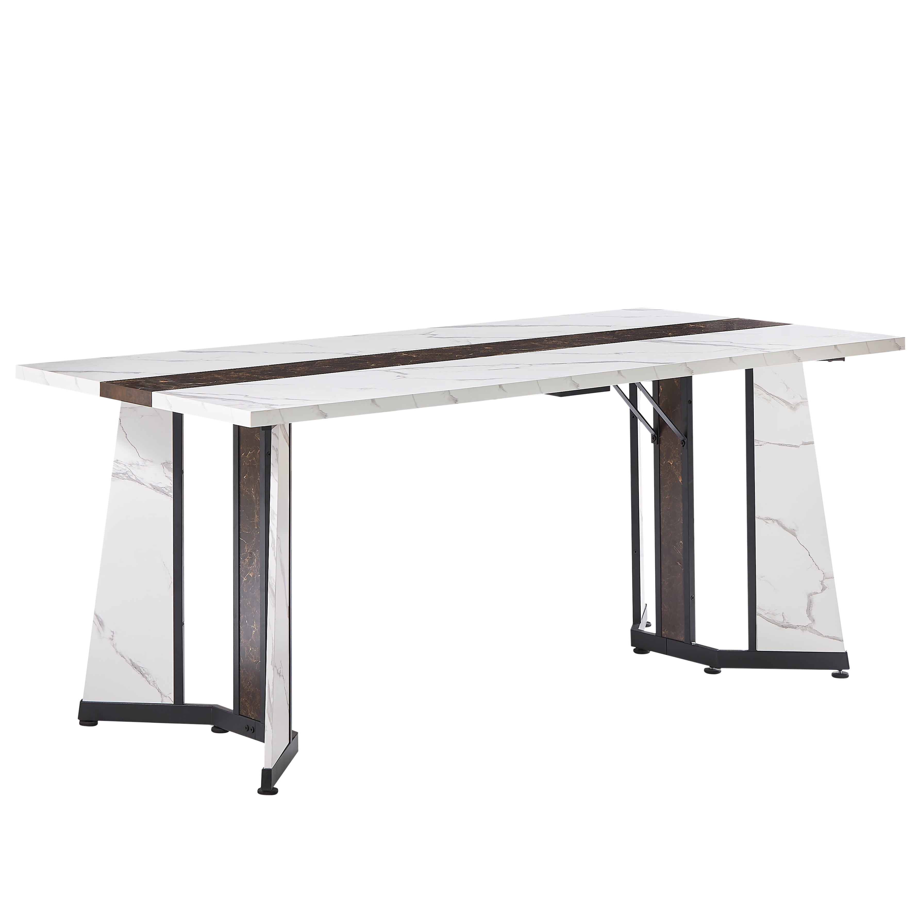 Miniyam 71" Modern Marble-Look Dining Table for 6–8, Rectangular Kitchen Table with Glossy Waterproof Top & Metal Base, White and Black