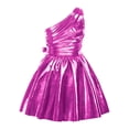 thumbnail image 2 of Raenseen Girls Shiny Party Dress With Belt One Shoulder A Line Summer Dress Patent Leather Look Modern Jazz Dance Outfits Hot Pink 8, 2 of 7