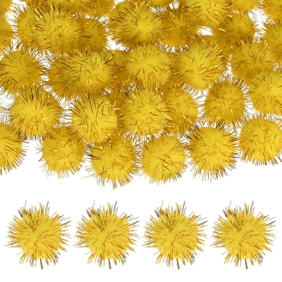 Uxcell 60-Pack Glitter Pom Pom Balls, 0.98in Mini Tinsel Sparkle Balls for DIY Crafts/Party Decoration [Yellow]