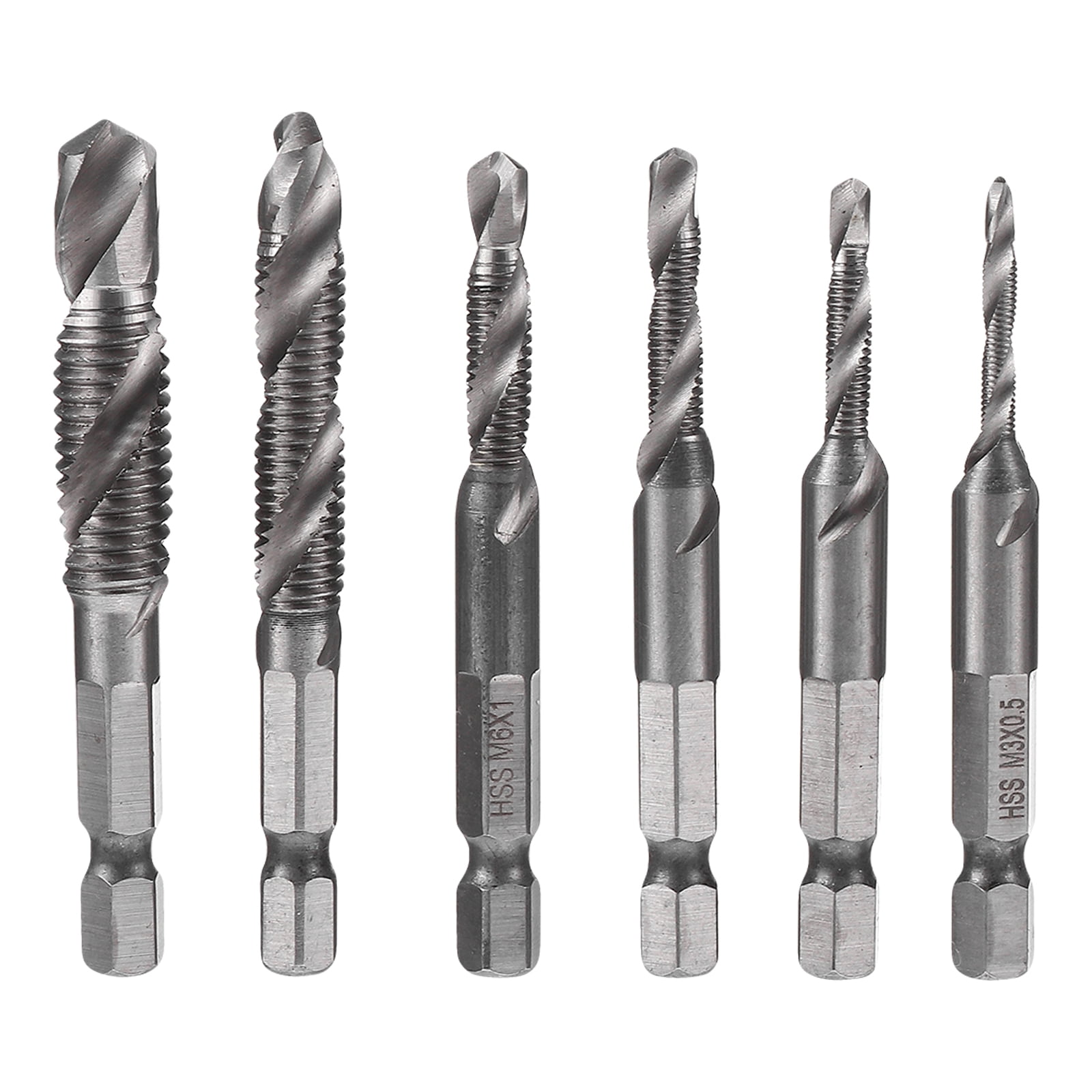 NUOLUX 6Pcs Drill and Tap Bit Metric Thread Drill Bit Set Hex Shanks