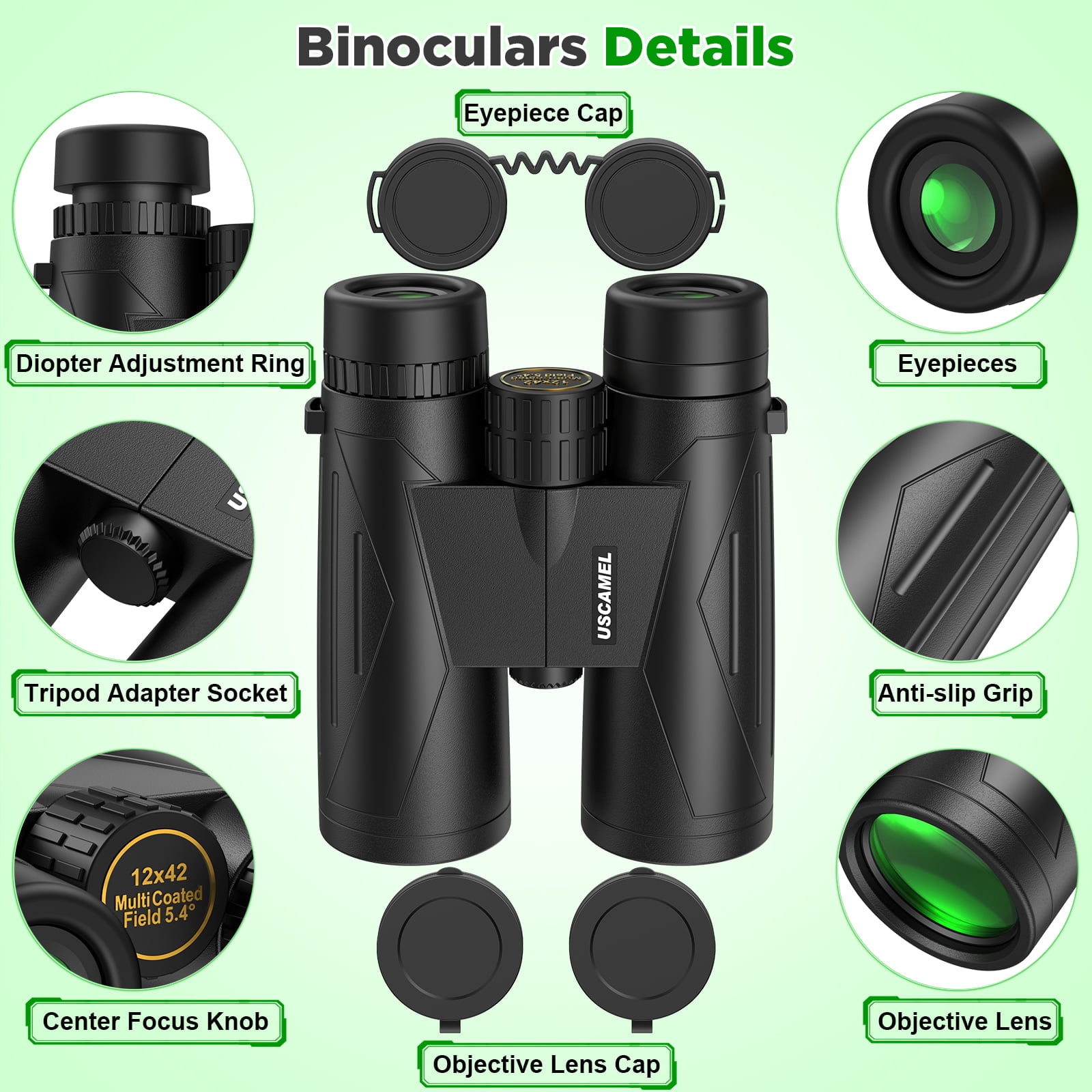 USCAMEL 12x42 Binoculars for Adults, HD FMC BAK4 Binoculars Waterproof Binoculars Low Light Vision for Hunting Bird Watching Travel Outdoor Sports Concerts