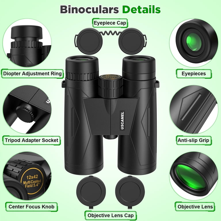USCAMEL 12x42 Binoculars, Waterproof Optics, Low-Light Vision