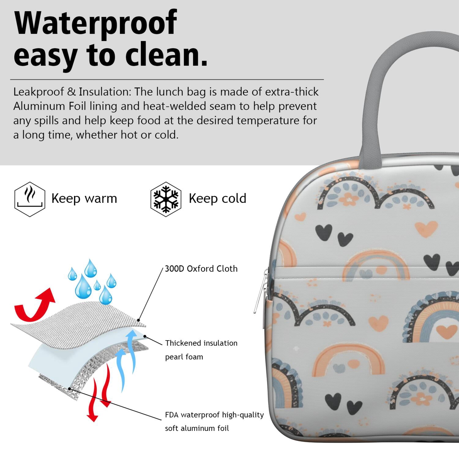 Lunch Bag Women,Cooler Bag for Women Adult Men,Small Leakproof Rainbow Cartoon Lunch Tote Office Lunch Cooler Bag for Work Office Picnic