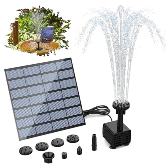 DIY Solar Water Pump Kit for Water Feature Outdoor,Solar Powered Water Fountain Pump with 6 Nozzles for Bird Bath,Ponds,Garden,Fish Tank