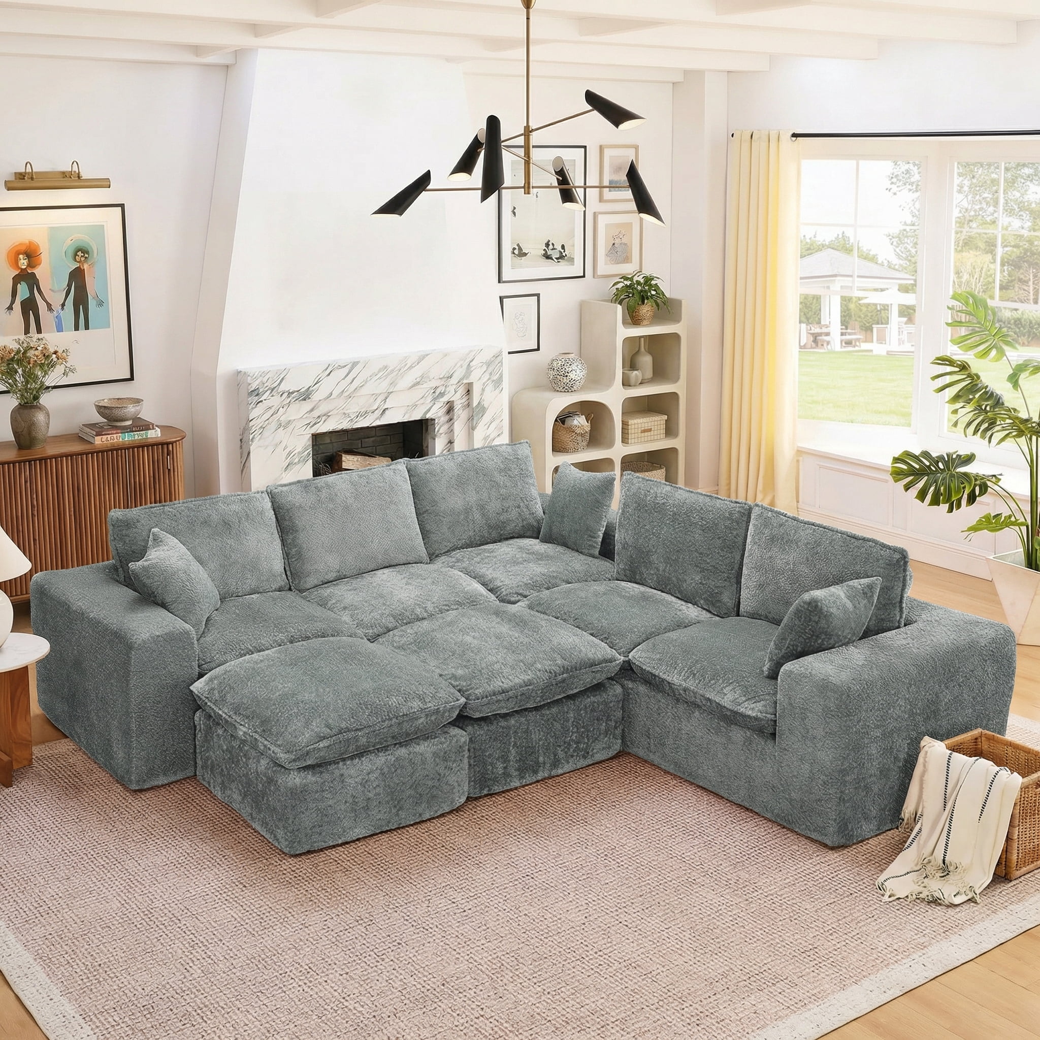 AISWORD 107" Modern Boucle Modular L-Shaped Sectional Cloud Sofa with 2  Movable Ottoman