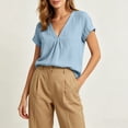 thumbnail image 5 of Cilsoka Cotton Linen Tops for Women 2026 Roll Up Short Sleeve V Neck Lightweight Breathable Shirt Summer Casual Loose Fit Blouse, 5 of 6
