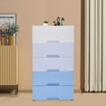 thumbnail image 2 of Plastic Drawers Dresser Storage Cabinet, 5 Drawer Stackable Vertical Clothes Storage Tower, Bedroom Tall Small Chest Closet, Organizer Unit for Hallway Entryway(Blue), 2 of 9