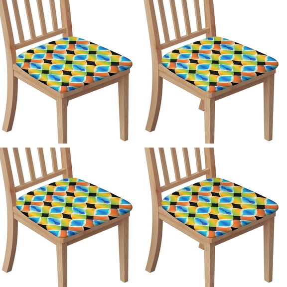 Colorful Geometric Pattern Seat Covers for Dining Room Chairs Set Of 4,Stretch Printed Washable Chair Seat Cover with Elastic Ties and Button,Removable Waterproof Couch Cushion Covers
