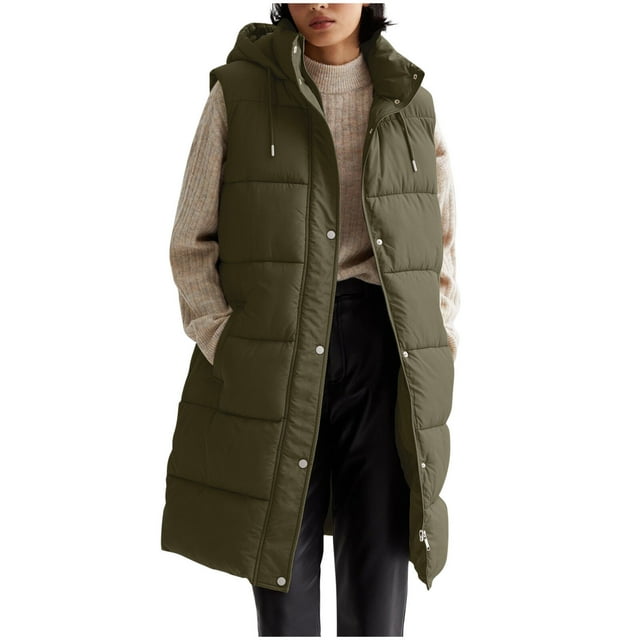 LOVZFMLL Manteaux d'Hiver pour Femmes, Long Gilet Matelassé Sans Manches avec Capuchon et Poches