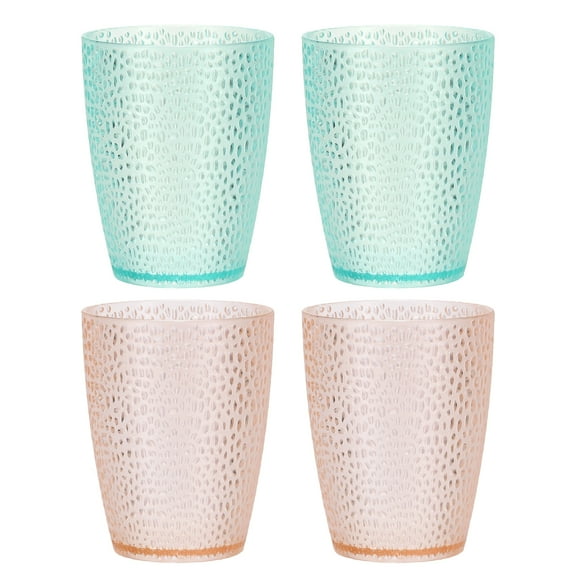 Uxcell Clear Plastic Reusable Drinking Glasses, 9.8oz Hobnail Drinking Glasses Set Plastic Water Cup Unbreakable Stackable for Beer Cocktail Water Juice Whiskey(Pink/Blue, 4Pcs)