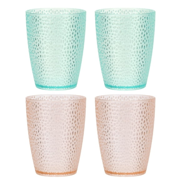 Uxcell Clear Plastic Reusable Drinking Glasses, 9.8oz Hobnail Drinking Glasses Set Plastic Water Cup Unbreakable Stackable for Beer Cocktail Water Juice Whiskey(Pink/Blue, 4Pcs)