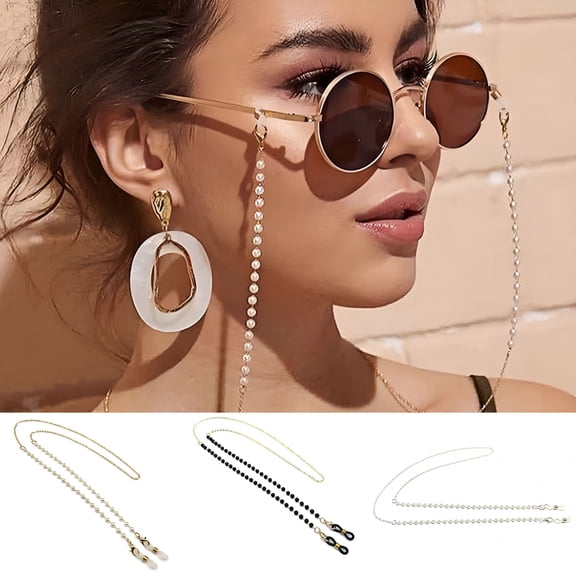 DESIGNICE Faux Pearl Wear Resistance Eyeglass Chain Alloy Anti-lost Lightweight Sunglasses Chain Glass Accessories,Silver