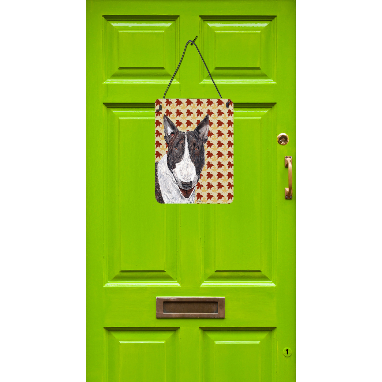Bull Terrier Fall Leaves Aluminium Metal Wall or Door Hanging Prints