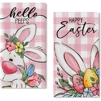 2 Pack Easter Kitchen Towels Dish Towels, 18x26 Inch Seasonal Cloth Tea Towel Bunny Happy Easter Hand Towel Dishcloth Spring Holiday Flowers Cloth Towel for Home Housewarming Gift