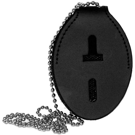 Leather Badge Holder With Belt Clip & Pocket - Small Oval ID Holder With Detachable Neck Chain, Made In USA
