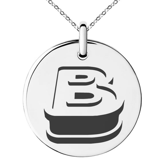 Stainless Steel Letter B Initial 3D Monogram Engraved Small Medallion Circle Charm Pendant Necklace