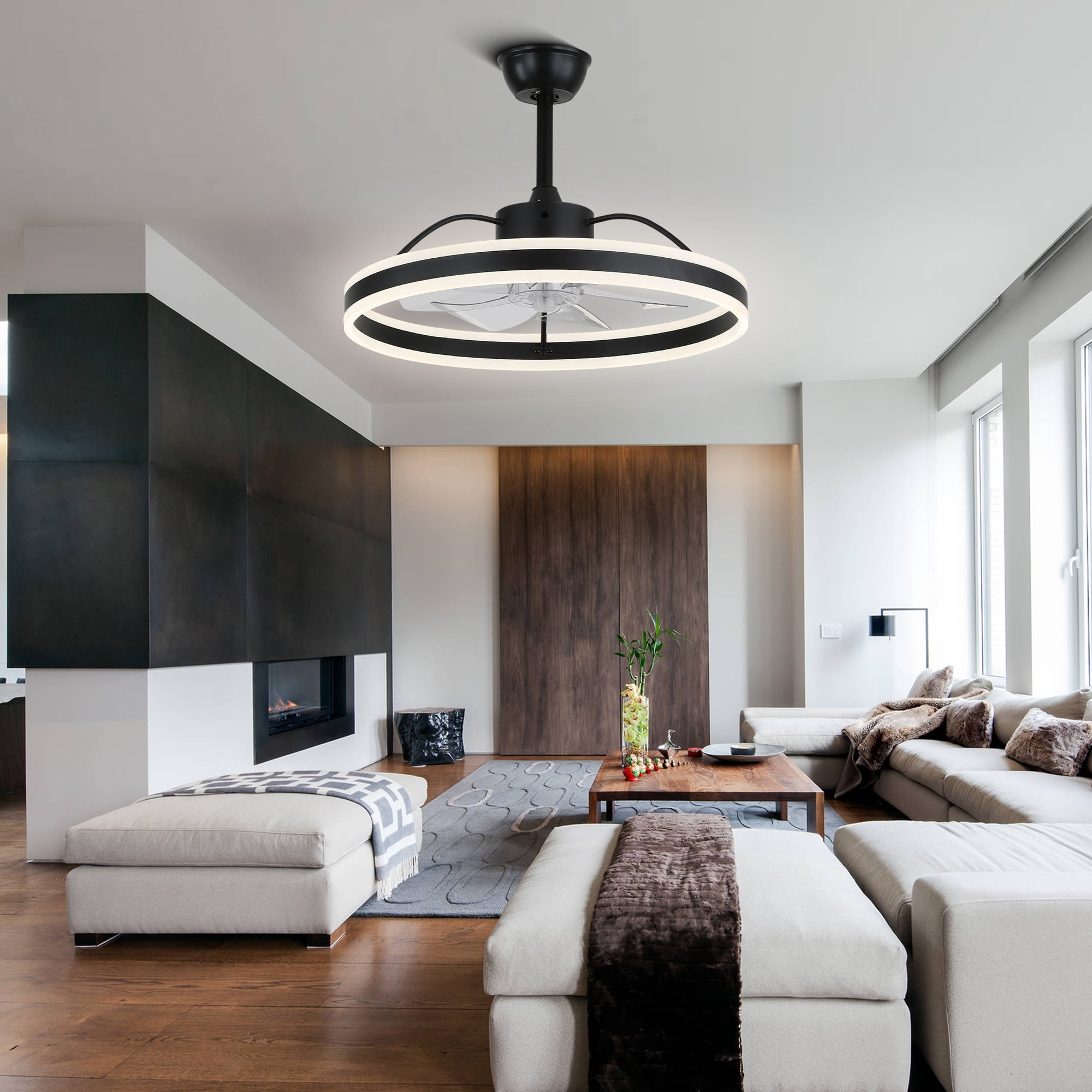 24" Modern Reversible Ceiling Fan with Dimmable Light, 6-Speed Ceiling Fan with Remote and APP Control