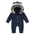 thumbnail image 1 of AherBiu Baby Thermal Hooded Rompers Thick Cotton Jumpsuits Infant Newborn Fall Winter Bodysuits Solid Color, 1 of 7