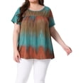 thumbnail image 2 of DARING DIVA Women's Plus Pleated Front Casual Blouse 4X Blue Brown, 2 of 6