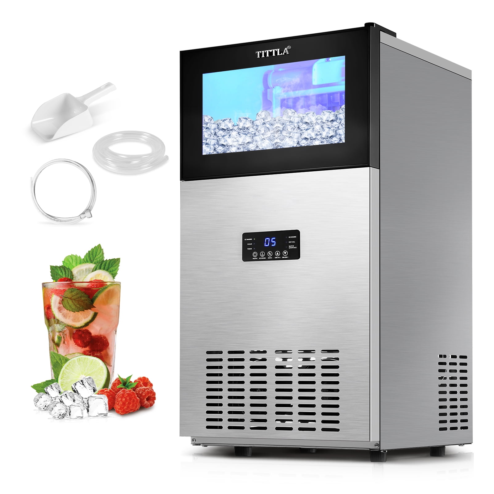 Tittla Commercial Ice Maker,130lbs/24h Builtin or Freestanding Ice