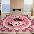thumbnail image 2 of Design&I 8'x10' Washable Area Rug Pink Black Playful Kittens and Floral Accents Charming Cat Motifs with Butterfly Heart for Dining Room, Large Office, Lounge, Snag-Free, 2 of 7