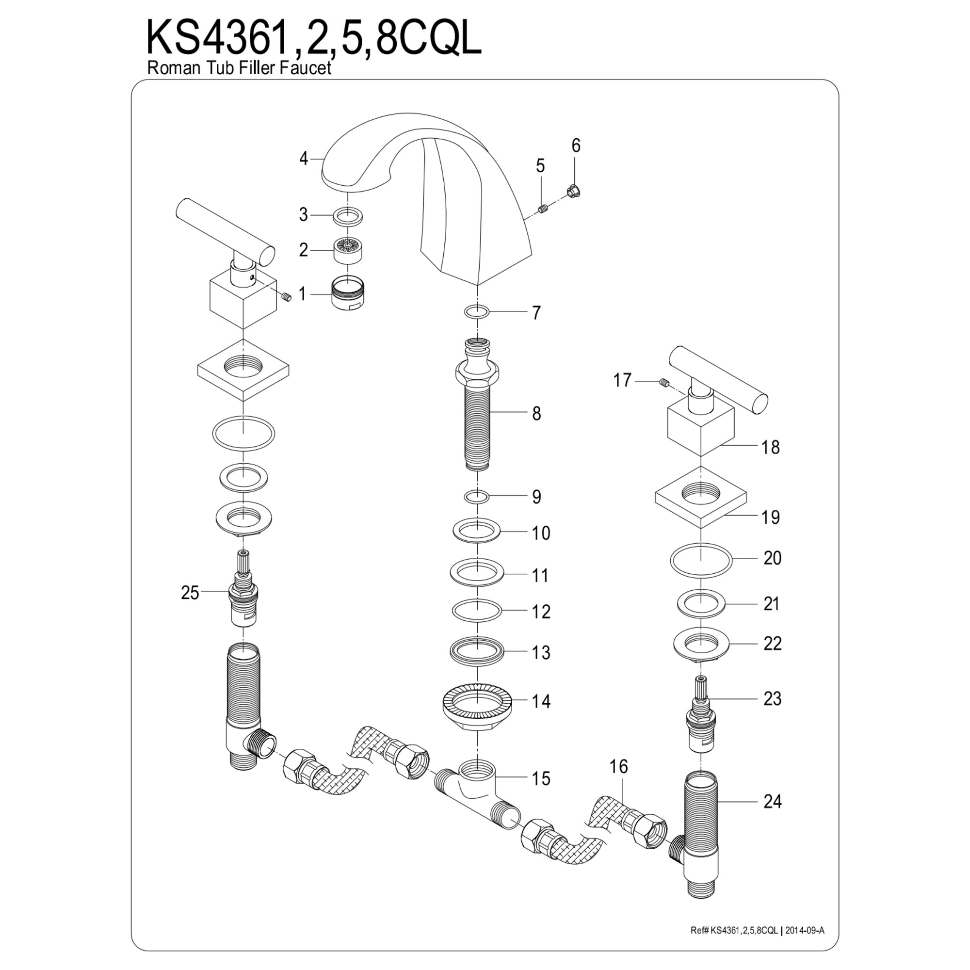 Kingston Brass KS4361CQL Concord Two-Handle 3-Hole Deck Mount Roman Tub Faucet in Polished Chrome