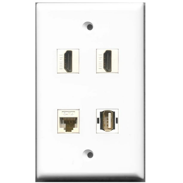 2 Port HDMI 1 Port USB AA 1 Port Cat6 Wall Plate