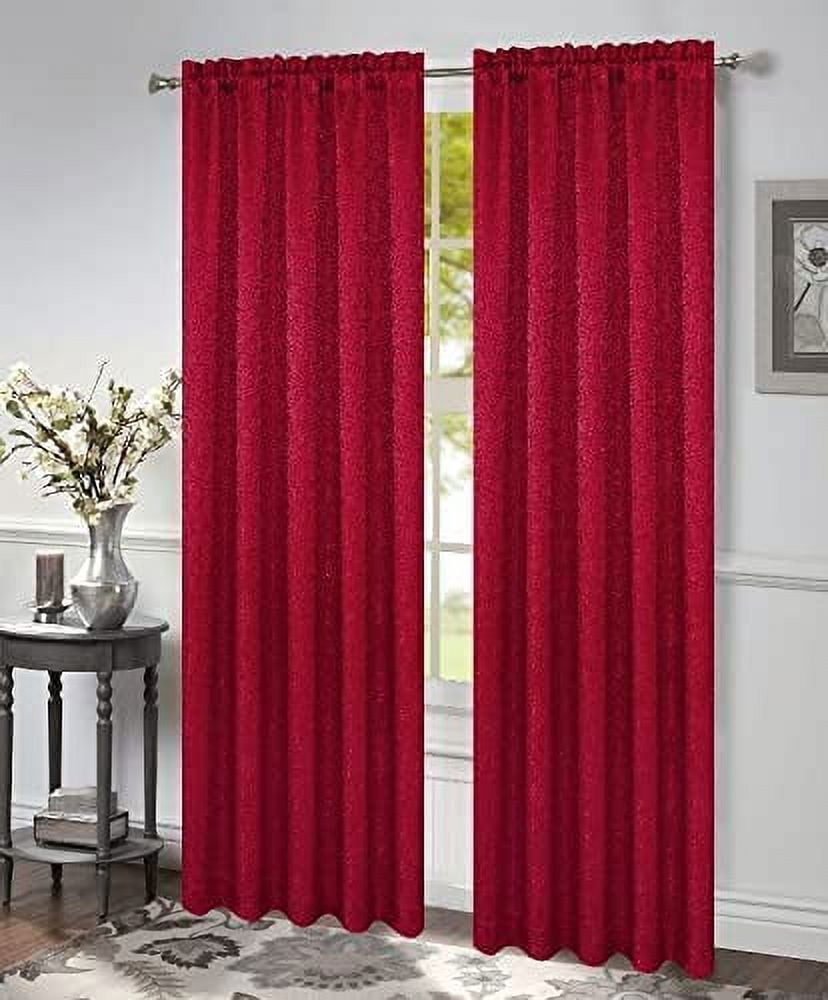 Luxury Home Textile Modern Red Damask Rod Pocket Curtain Sets, 54 x 84 in (2 Panels)