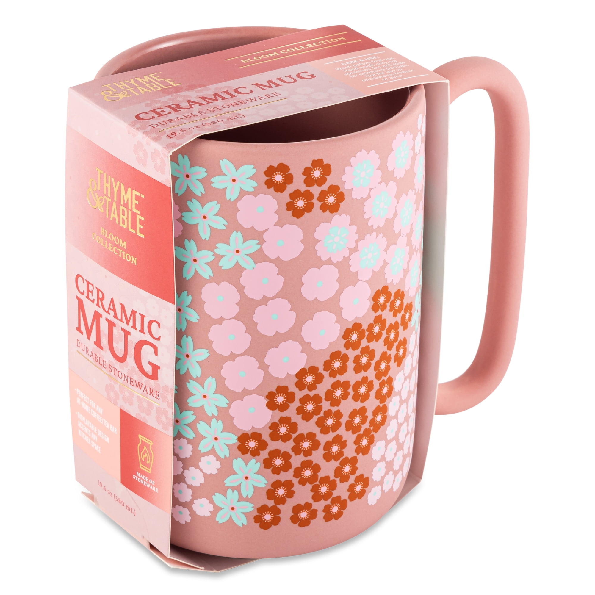 Thyme & Table 19.6 fl oz Pink Flowers Soft Touch Stoneware Mug