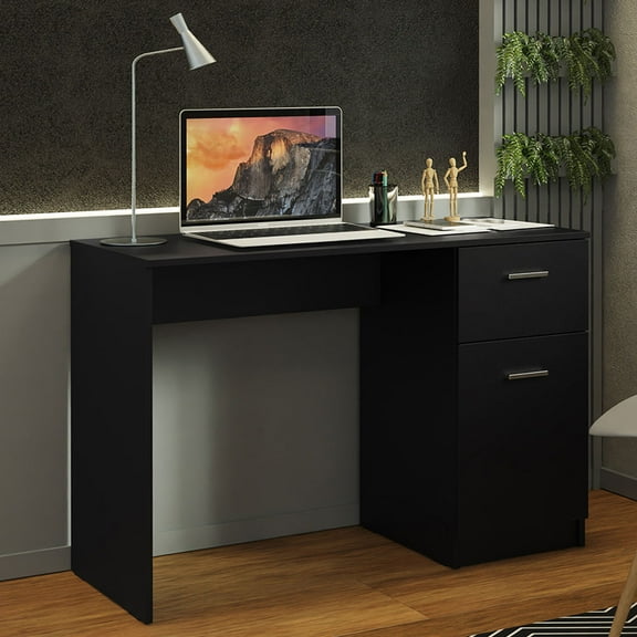 Madesa Compact Computer Desk Study Table for Small Spaces Home Office 43 Inch Student Laptop PC Writing Desks with Storage and Drawer, Modern Ergonomic Gaming Workstation - Black