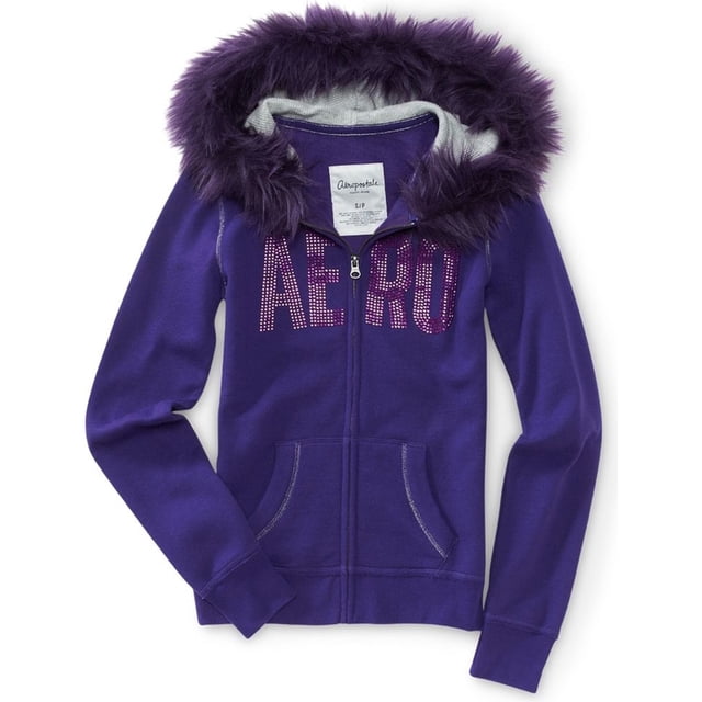 Aeropostale suéter con capucha de piel sintética con cremallera para mujer, morado, pequeño Aeropostale Encapuchado