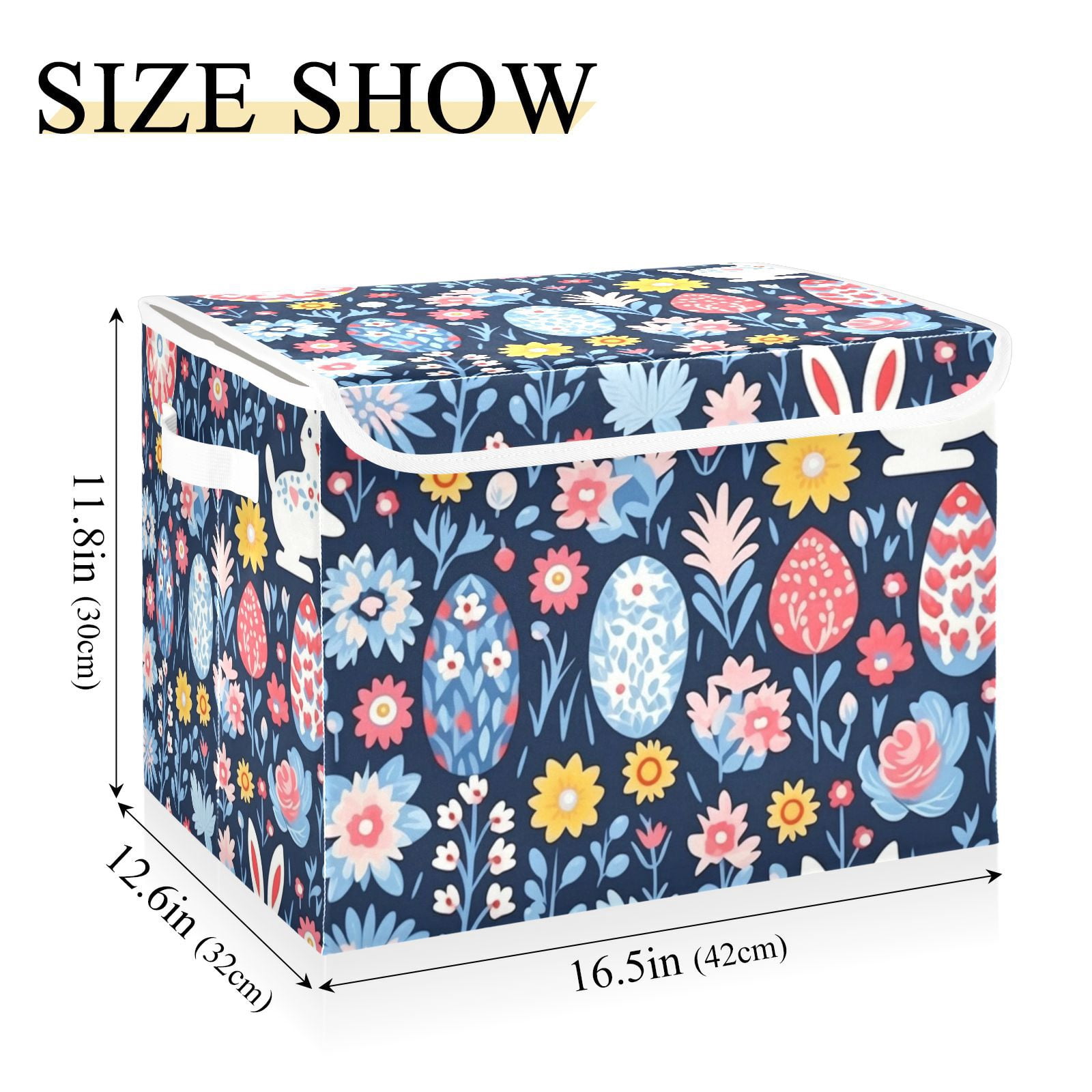 Easter Eggs Flowers Leaves Storage Basket Foldable Laundry Basket Shelf Kids Toy Storage Container Organizer with Handles