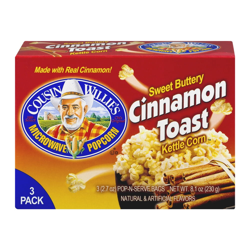 Cousin Willie's Microwave Popcorn Sweet Buttery Cinnamon Toast Kettle Corn 3 CT by Ramsey Popcorn Company, Inc.
