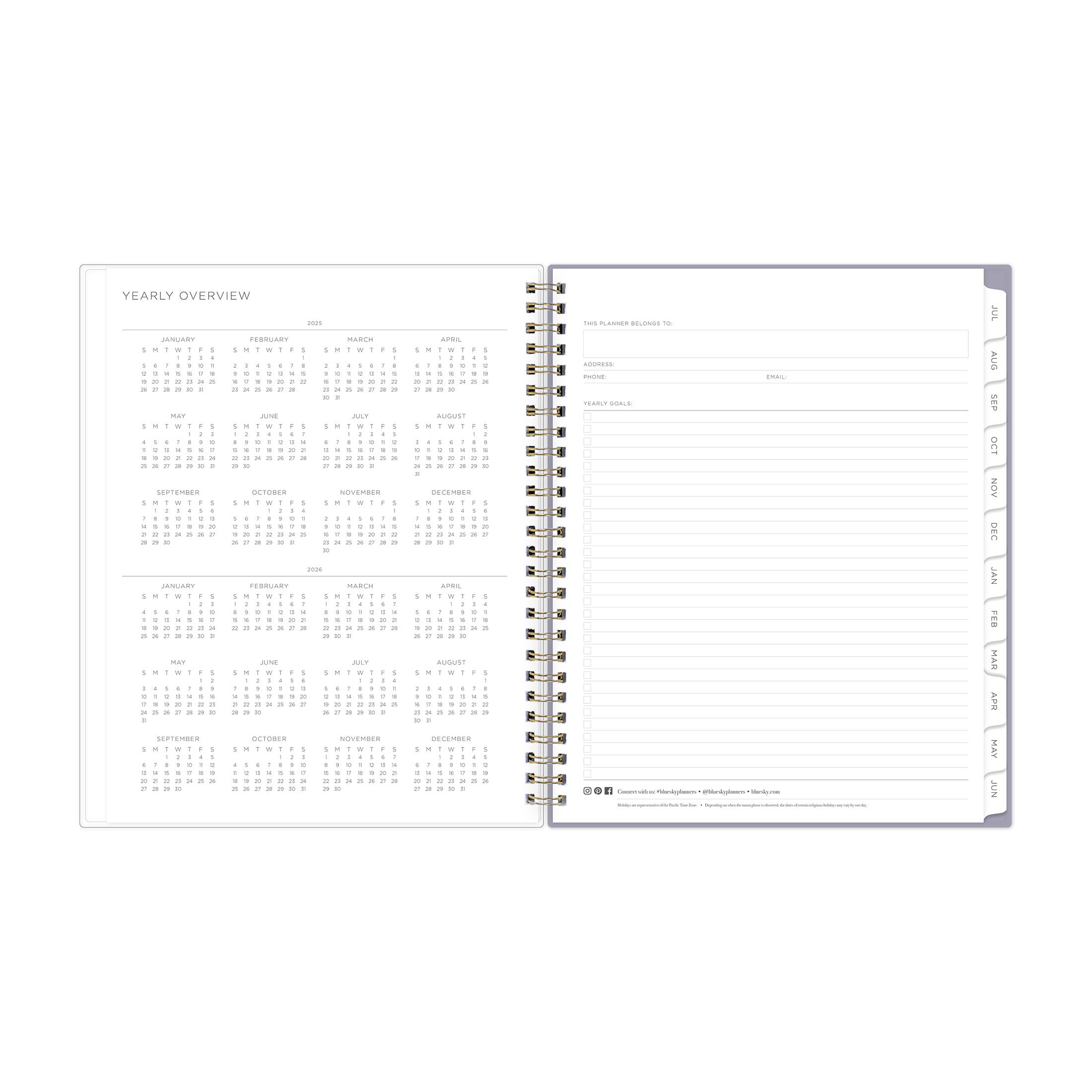 Kelly Ventura for Blue Sky Monthly Weekly Medium, 7" x 9", Lavender Floral 15-Month (April 2025 - June 2026)