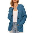 thumbnail image 2 of INSPIRE CHIC Cardigan Sweaters for Women's Open Front Button Down Long Sleeve Fall Casual Cable Knit Sweater with Pockets S Blue, 2 of 5