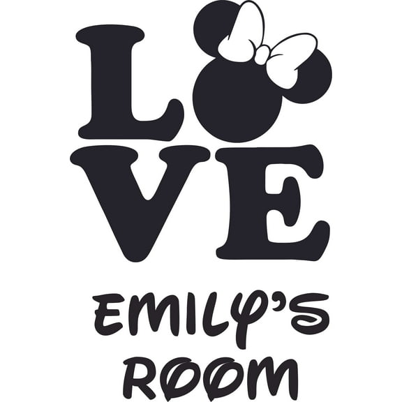 Love Silhouette Cartoon Character Vinyl Customized Name Wall Decal - Custom Vinyl Wall Art - Personalized Name - Baby Girl Boy Kid Bedroom Decal Room Sticker Decoration Size (40x35 inch)