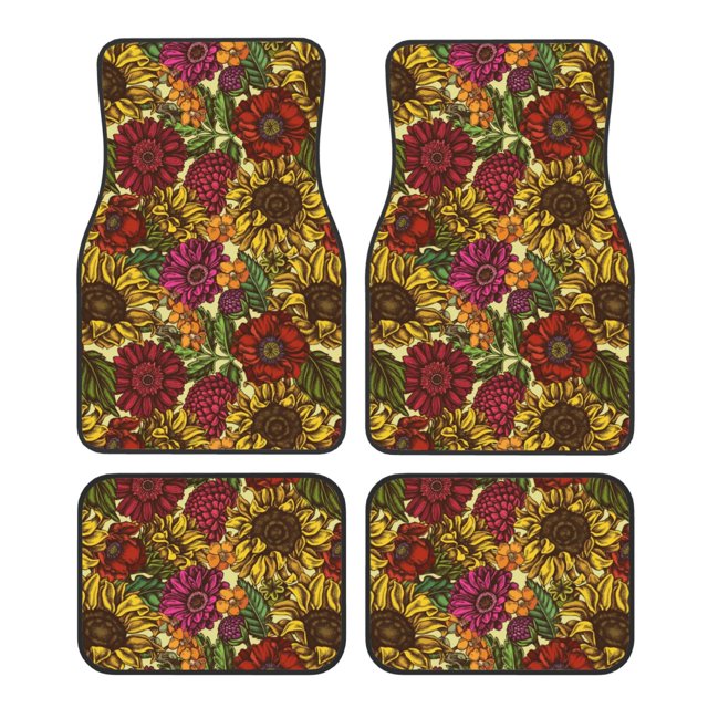 Kdxio Sunflower Print Car Floor Mats Universal SUV Front Rear Floor Foot Mats 4-Piece Full Set with Non-Slip Rubber Backing Car Accessories for Most Cars