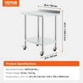 thumbnail image 3 of VEVOR 24 x 30 x 40 Inch Stainless Steel Work Table, Commercial Food Prep Worktable with Casters, Heavy Duty Prep Worktable, Metal Work Table with Adjustable Height for Restaurant, Home and Hotel, 3 of 9