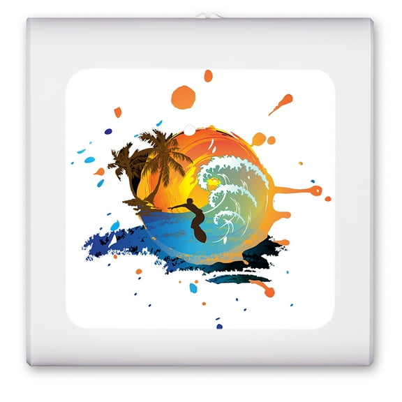 Plug in Dimmable LED Night Light with Dusk to Dawn Auto Sensor, Adjustable Brightness, Warm Light, Auto On/Off Nightlight for Bathroom, Hallway, Nursery, Bedrooms - Colorful Surfing