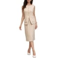thumbnail image 2 of INSPIRE CHIC 2 Piece Suit Skirt Set for Women's Summer Business Work Set Button Down Sleeveless Vest Blazer and Straight Skirt XS Beige, 2 of 6