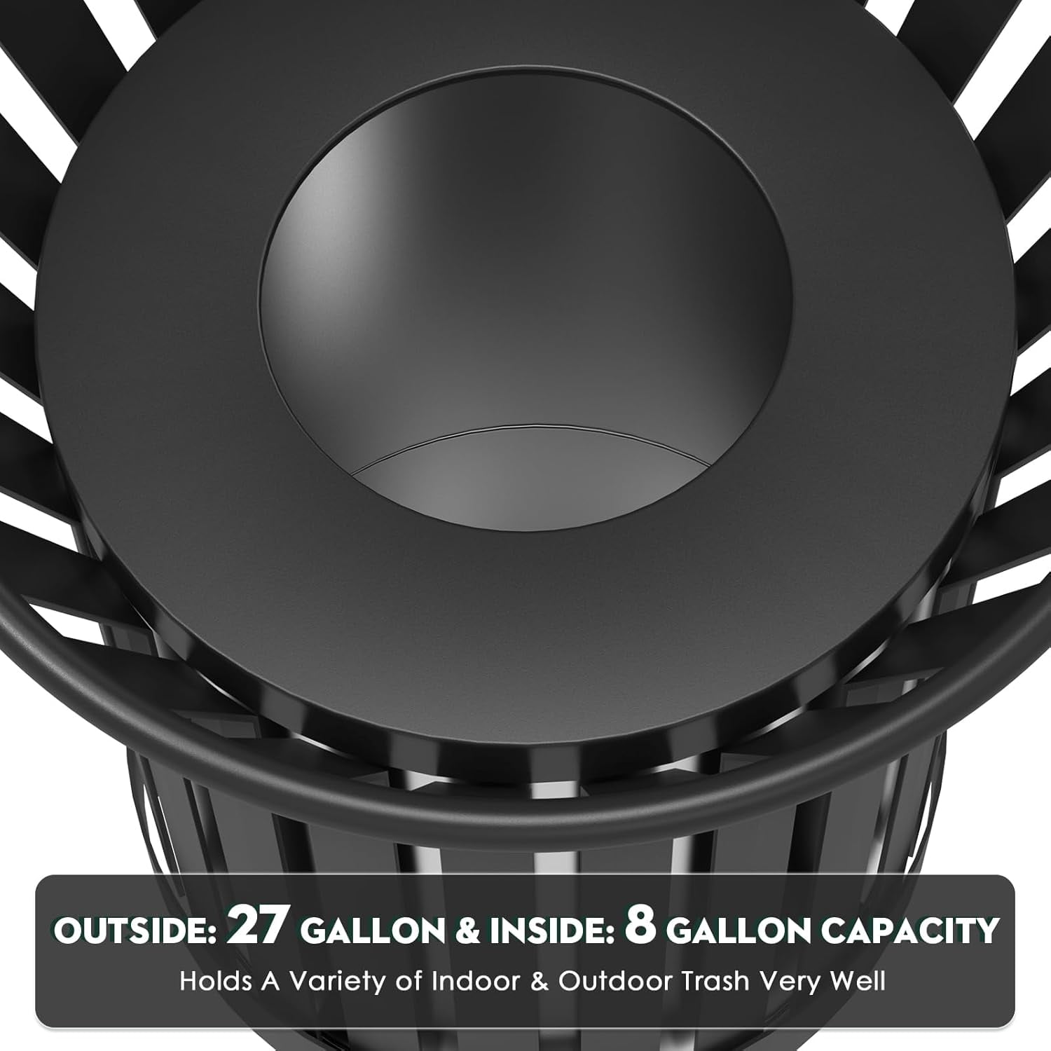 Gaonala Outdoor Metal Slatted Trash Can 30 - 52 Gallon Commercial Grade with Removable Inner Bin Waste Receptacle in Park School Beach Patio(Black)
