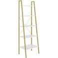 Homfa 5 Tier White Gold Leaning Tall Bookshelf, Modern Ladder Display
