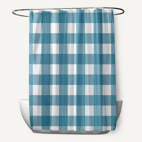Simply Daisy 70" W x 73" L Gingham Plaid Polyester Shower Curtain, Unreal Teal [1 Ct]