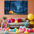 thumbnail image 7 of Magical Nighttime Forest Scene Backdrop Banner with Glowing Fireflies Tent and Starry Sky Party Decorations Photography Props Background for Camping Themed Parties Outdoor Gatherings and Photo Booths, 7 of 7