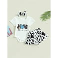 thumbnail image 2 of Bagilaanoe 3pcs Newborn Baby Girl Short Pants Set Short Sleeve Print Romper Tops + Ruffle Shorts + Headband 3M 6M 12M 18M Infant Casual Summer Outfits, 2 of 8